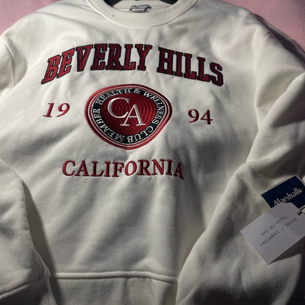 White Sweatshirt with Red Beverly Hills Embroidery - Picture 3 of 4